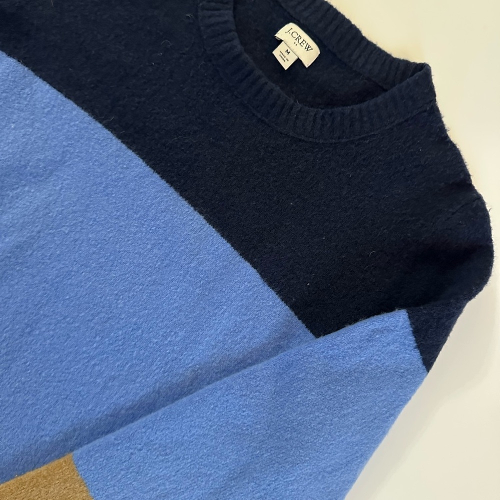 J. Crew Colorblock Crewneck Sweater in Navy, Periwinkle, and Brown - Picture 2 of 3